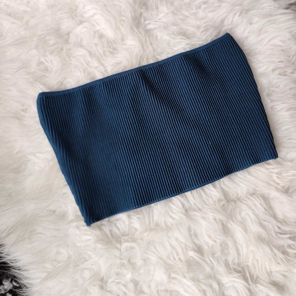 Babaton Teal Knit Ribbed Tube Top
